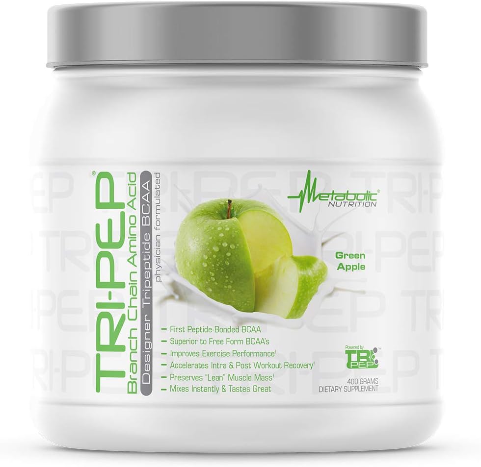 Metabolic Nutrition - TRIPEP - Tri-Peptide Branch Chain Amino Acid, BCAA Powder, Pre Intra Post Workout Supplement, Green Apple, 400 Grams (40 Servings)