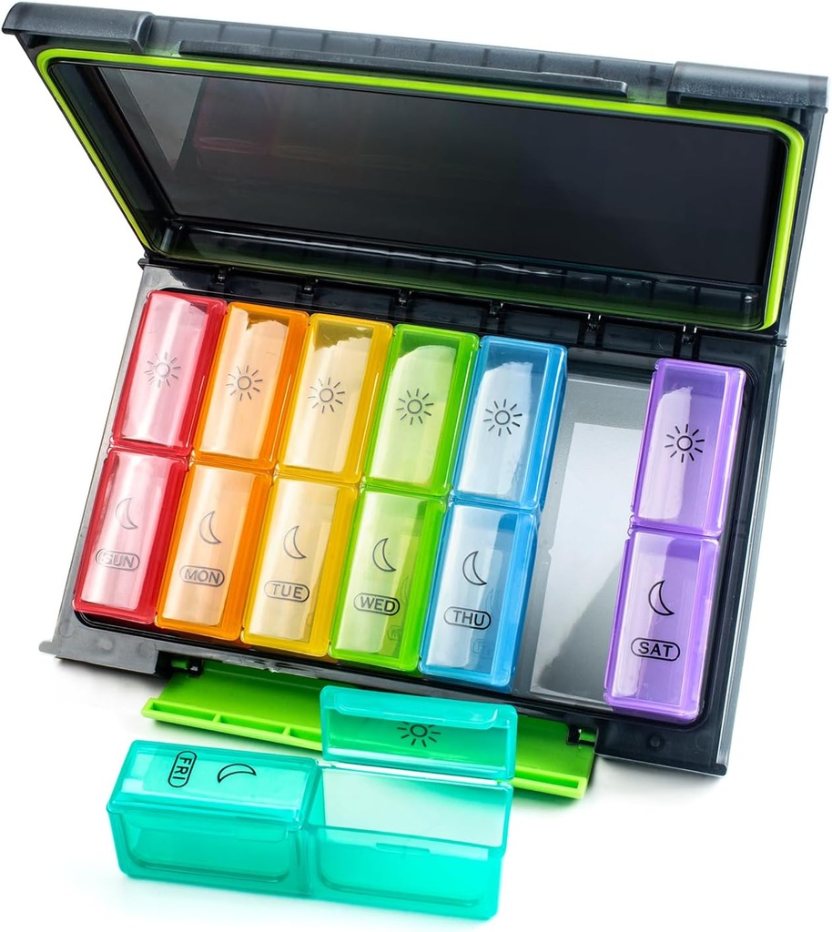 Weekly Pill Organizer, 7 Day Pill Box (3-Times-A-Day) Portable for Travel with Moisture-Proof Design Pill case to Pills/Vitamin/Fish Oil/Supplements