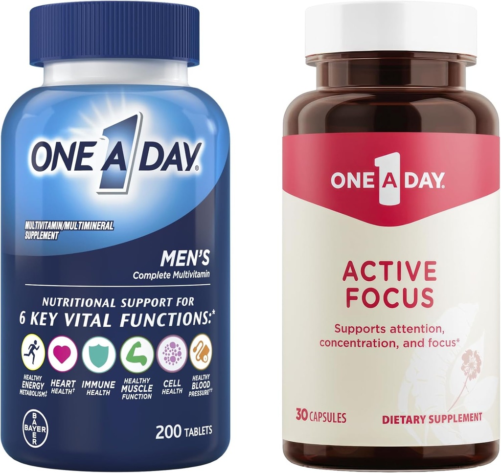 One A Day Bundle - One A Day Multivitamin for Men 200 Count Tablets and One A Day Active Focus Supplement, 30 Capsules