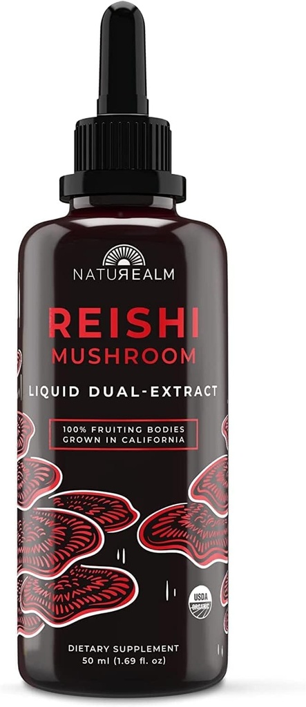 Naturealm Reishi Mushroom Liquid Tincture Supplement – Promotes Calmness, Immune Support & Sleep Aid, Vegan, Non-GMO – Organic Fruiting Bodies, 1 Month Supply