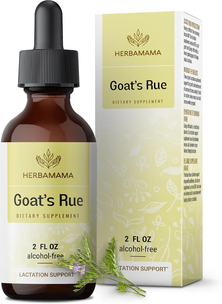 HERBAMAMA Goat's Rue Tincture - Vegan Lactation Support with Galega Officinalis Extract - Breastfeeding Support Drops - Non-GMO, Alcohol & Sugar-Free Goat's Rue Lactation Supplement 28-Day Supply