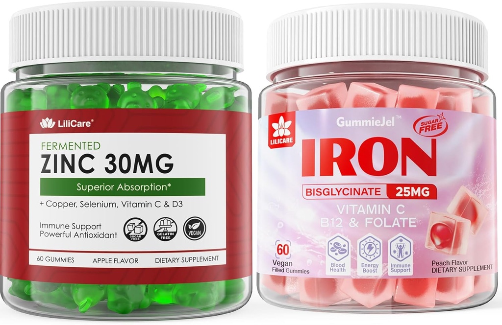 Sugar Free Zinc Gummies 2 Pack + Vegan Iron Gummies 1 Pack