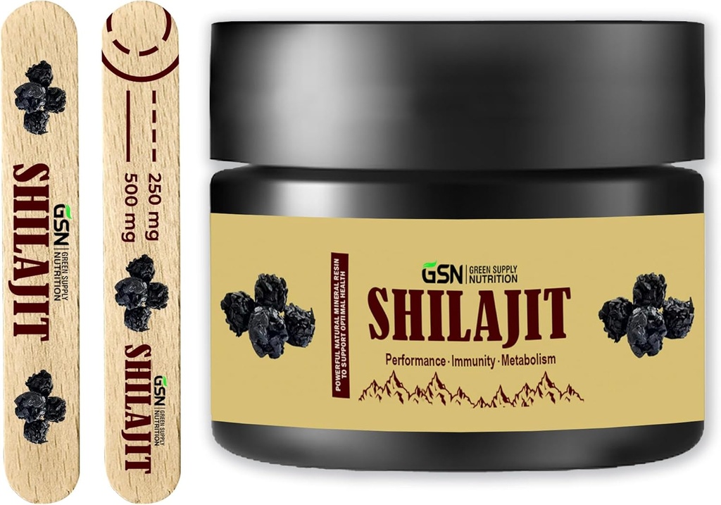 Green Supply Organic Shilajit Resin 30g: Pure Himalayan Blend with 85+ Trace Minerals & Fulvic Acid - 600mg Maximum Potency for Energy Boost and Immune Support, 50 Servings