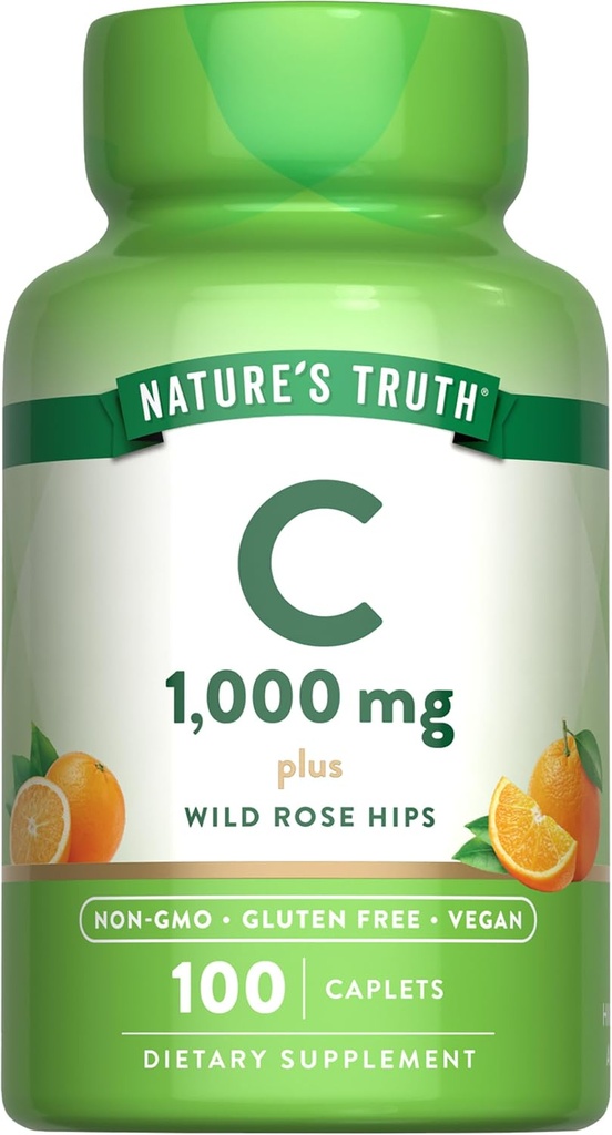 Nature's Truth Vitamin C 1000 mg with Rose Hips | 110 Caplets | Vegan, Non-GMO, & Gluten Free Supplement