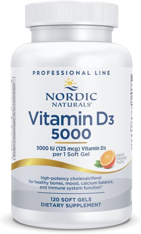 Nordic Naturals Pro Vitamin D3 5000, Orange - 120 Mini Soft Gels - 5000 IU Vitamin D3 - Supports Healthy Bones, Mood & Immune System Function - Non-GMO - 120 Servings