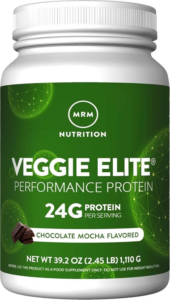 MRM Nutrition Veggie Elite Performance Protein | Chocolate Mocha Flavor | Plant-Based Protein Powder with BCAAs | Vegan + Gluten-Free | Digestive Enzymes | Easy to Digest | 31 Servings