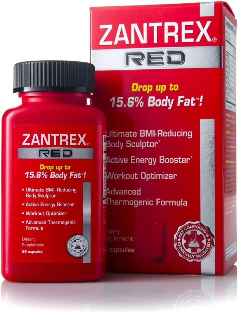 Zantrex Red Fat Burner & Active Energy Booster Supplement | Supports Body Sculpting, Increased Focus & Workout Performance | 56 Capsules