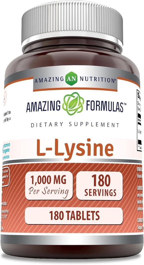 Amazing Formulas L-Lysine Amino Supplement | 1000 Mg Per Serving | 180 Tablets | Non-GMO | Gluten-Free | Made in USA
