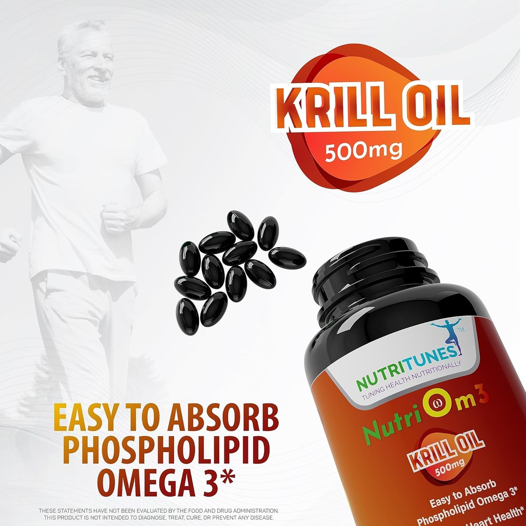 Omega 3 Krill Oil with Astaxanthin–500 mg Antarctic Krill Oil, Easy Absorb EPA & DHA for Heart Health – Non-GMO, Allergen-Free, GMP-Certified – 60 Softgels