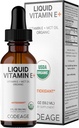 Codeage Liquid Vitamin E+ - USDA-Certified Organic Vitamin E - 2-Month Supply - D-Alpha Tocopherol Acetate, Organic MCT Oil, Orange Fruit Oil, Unflavored, Non-GMO, Vegan, Gluten-Free, 2 fl oz