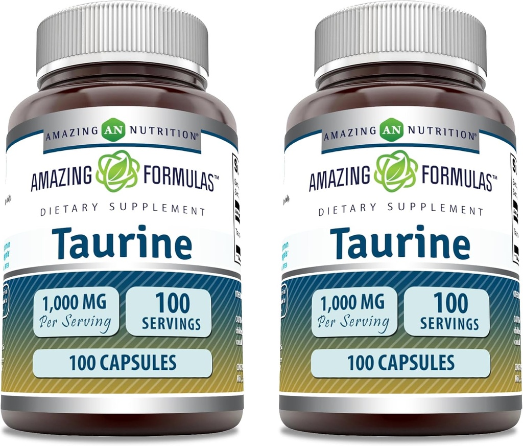 Amazing Formulas Taurine Amino Acid Supplement | 1000 Mg Per Serving | 100 Capsules | Non-GMO | Gluten-Free | Made in USA | Pack of 2