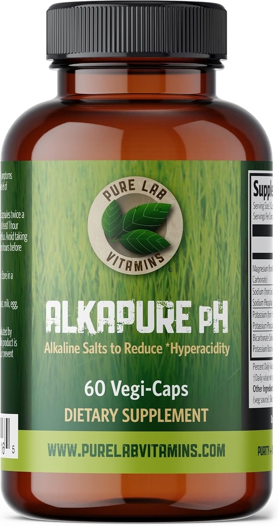 Pure Lab Vitamins Alkapure pH - 60 Vegi Caps Calcium Free, Sodium : Potassium Balanced, Alkaline Salts to Improve Body pH Made in Canada