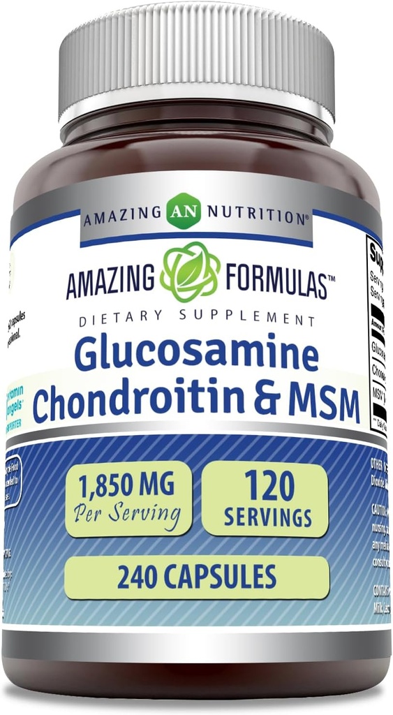 Amazing Formulas Glucosamine Chondroitin & MSM Supplement | 1850 Mg per Serving | 240 Capsules | Non-GMO | Gluten-Free | Made in USA