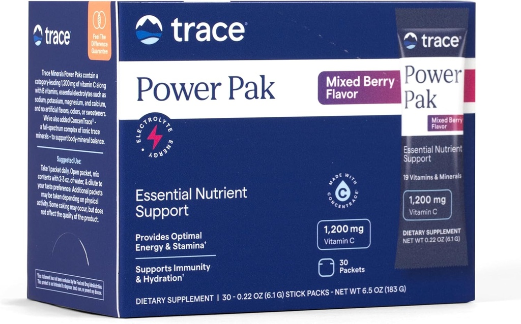 Trace Minerals Power Pak Multivitamin and Multimineral Packets - Electrolyte Support - 1200 mg Vitamin C plus 70+ Trace Minerals - Orange Blast Flavor - 90 Packets