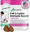 Balanced Breed L-Lysine Cats Immune Support Soft Chews Made in USA Vet-Pharmacist Approved Seasonal Allergy Relief Cat Vitamins Indoor Cats Supplements Krill Oil Asthma Relief Cat Lysine Treats NonGMO