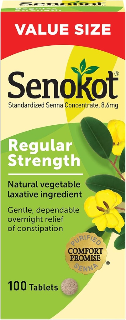Senokot Regular Strength Senna Laxative Tablets Constipation Relief for Adults, 100 count