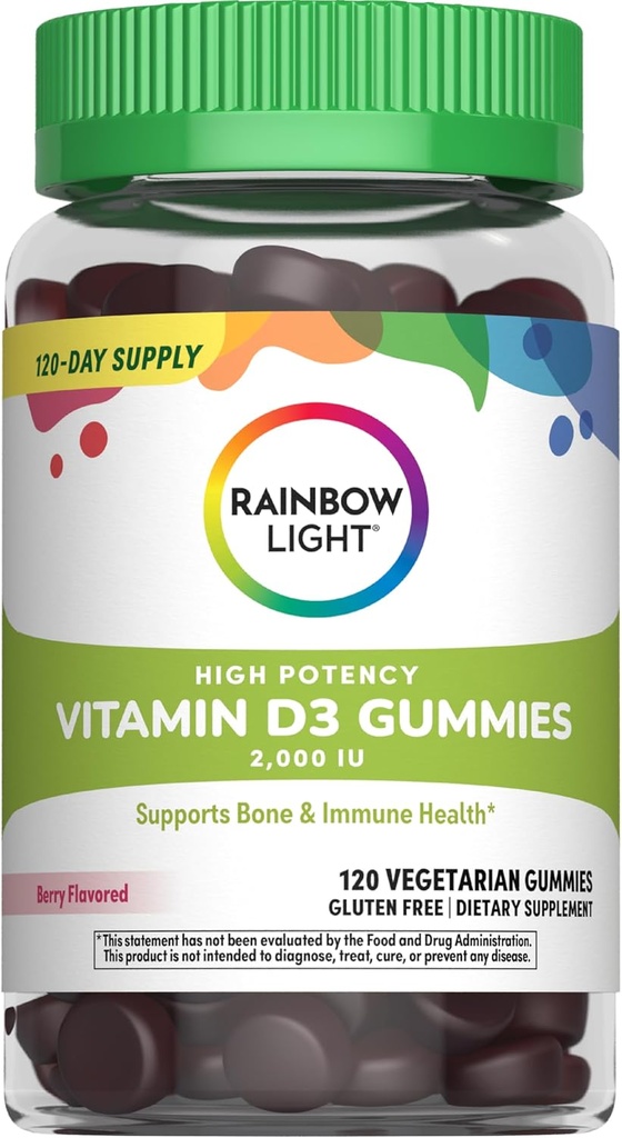 Rainbow Light Vitamin D3 Gummies 2000 IU | 120 Count | Supports Bone & Immune Health | High Potency | Berry Flavor