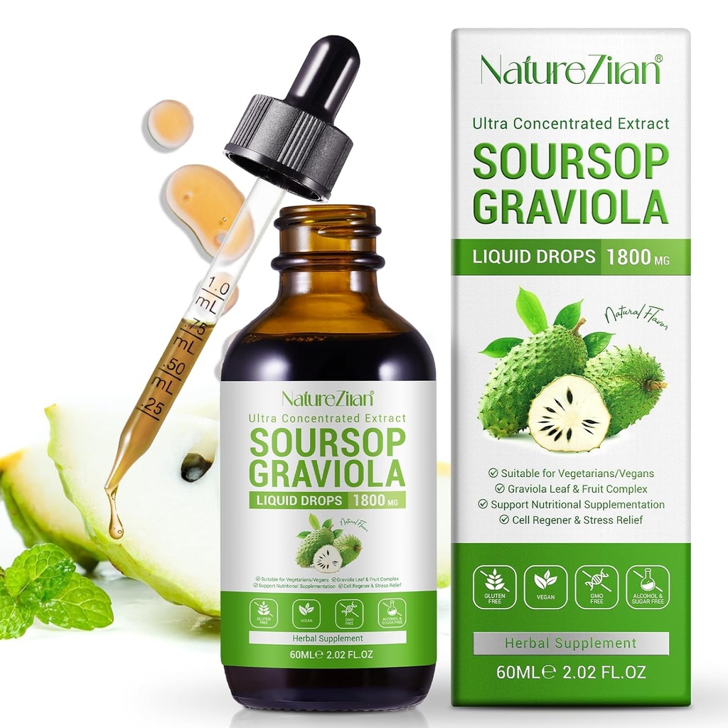 Soursop bitters liquid - Soursop Graviola Liquid Drops - Soursop Leaves Extract - Natural Antioxidant - Cell Support & Regeneration - Immune Boost - Relax - Liver and Sleep (1)