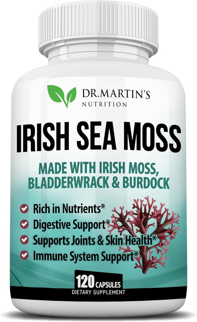 2625mg Irish Sea Moss Supplement 120 Capsules | SeaMoss Bladderwrack Burdock Root Capsules | Contain 92 Vitamins & Minerals For Immunity, Gut, Joint & Skin Health | Support Thyroid, Energy & Digestion