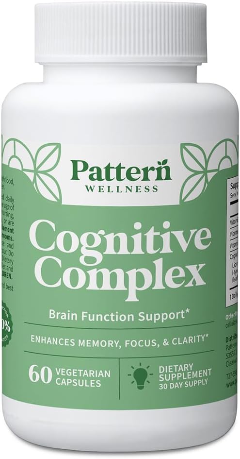 Pattern Wellness Cognitive Complex Supplement – Supports Brain Health & Mental Clarity – with Lion’s Mane, Bacopa & B Vitamins – 60 Vegetarian Capsules