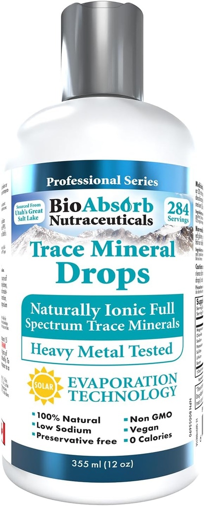 Bio Absorb Trace Mineral Drops. Heavy Metal Tested. 284 Servings of Organic Trace Minerals from Concentrated Utah's GSL Sea Water. 125mg of Ionic Magnesium (12 oz)