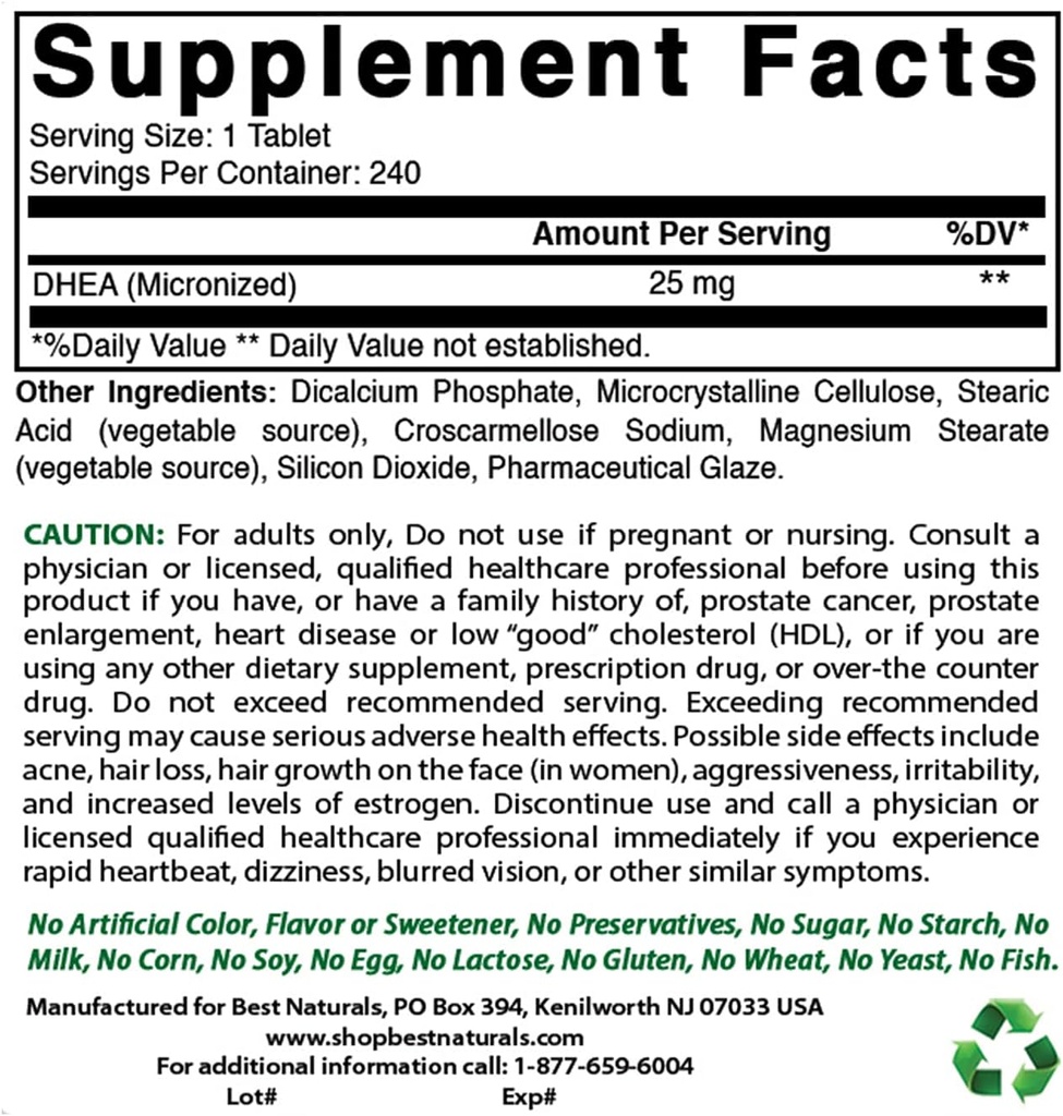 Best Naturals Dhea 25mg & Vitamin D3 5000 I