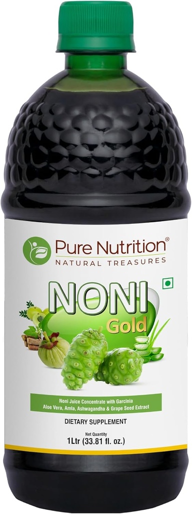 Pure Nutrition Noni Gold 1000ml | Noni Juice Concentrate with Garcinia, Aloe Vera, Amla, Ashwagandha and Grape Seed Extract