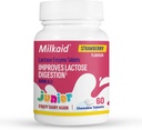 Milkaid Junior Lactase Enzyme Chewable Tablets for Lactose Intolerance | Prevents Gas, Bloating, Diarrhea in Children| Fast Acting Dairy Digestive Supplement for Kids| Strawberry Flavor | 60 ct (1)