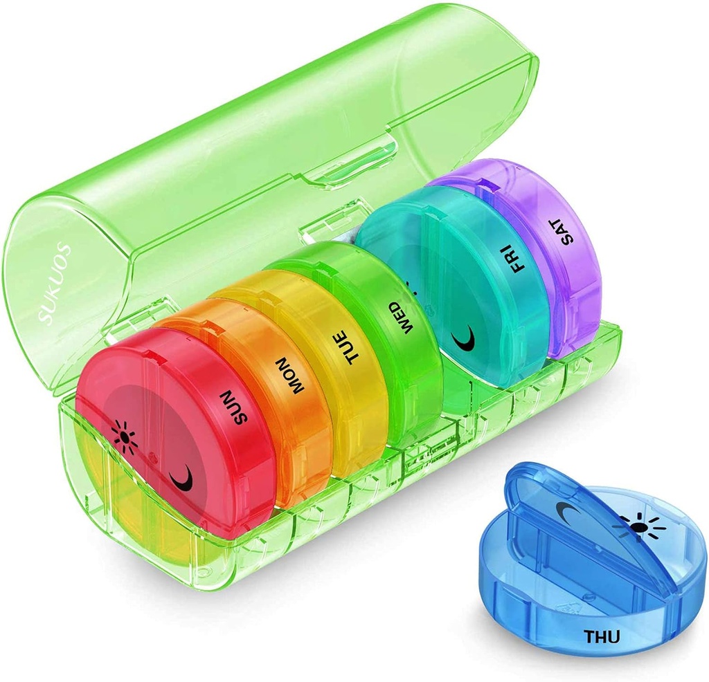 Sukuos Large Weekly Pill Organizer 2 Times a Day, Daily Pill Box 7 Day Easy to Open with Double Protection, AM PM Pill Case for Medicine/Vitamin/Fish Oil/Supplements (Green)