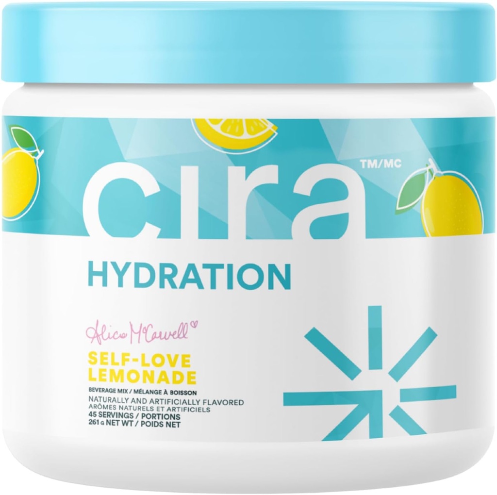 Cira Hydration Powder x Alicia McCarvell's Electrolyte Drink Mix with Himalayan Salt for Dehydration Relief and Recovery - Self Love Lemonade, 45 Servings