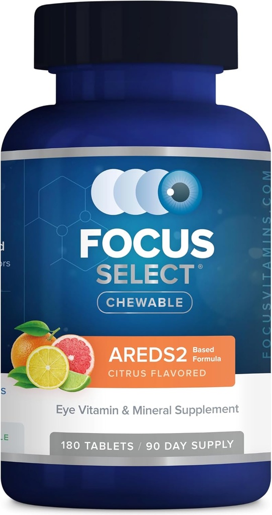 Focus Select AREDS2 Based Chewable Eye Vitamin-Mineral Supplement - AREDS2 Based Supplement for Eyes (180 ct. 90 Day Supply) Citrus Flavored AREDS2 Based Eye Chewable - AREDS2 Low Zinc Formula