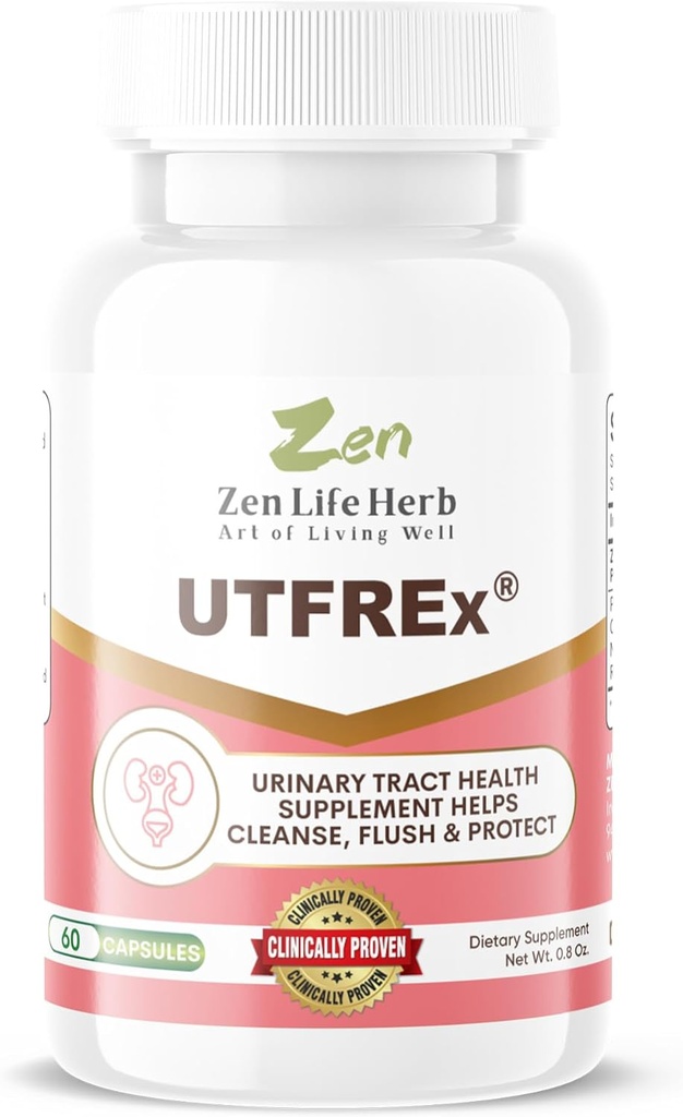 ZEN LIFE HERB UTFREx – Fast Acting - Promotes Urinary Tract Health Supports Healthy Immune and Urinary System, No Vitamins, Minerals, Prebiotics, Sugar, Plant-Based Supplement (60 Capsules)
