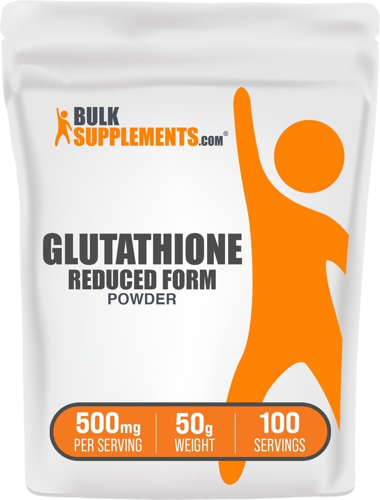 BulkSupplements.com Glutathione Reduced Powder - Glutathione Supplement, Reduced Glutathione Powder - Glutathione 500mg, Gluten Free, 500mg per Serving, 50g (1.8 oz) (Pack of 1)