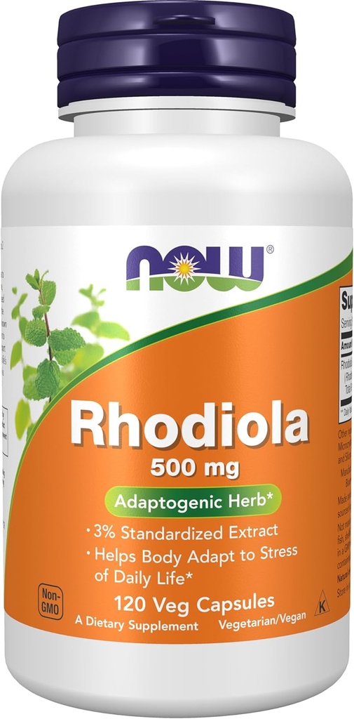 NOW Supplements, Rhodiola 500 mg, Helps Body Adapt to Stress of Daily Life*, Adaptogenic Herb*, 60 Veg Capsules