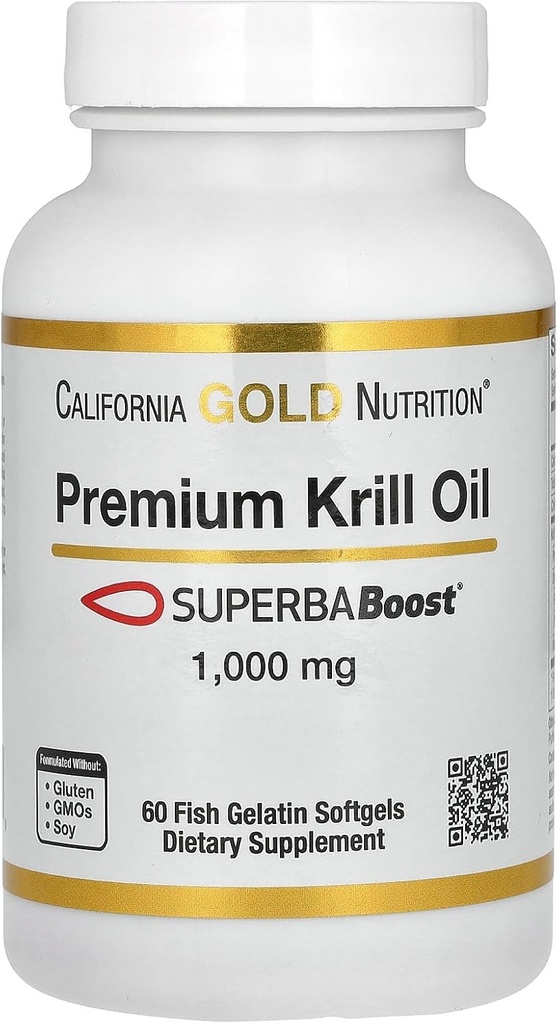 California Gold Nutrition Premium Krill Oil with SUPERBABoost, 1,000 mg, 60 Fish Gelatin Softgels