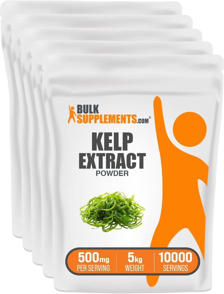 BulkSupplements.com Kelp Extract Powder - Kelp Supplement, Brown Seaweed Extract, Seaweed Powder - Gluten Free, 500mg per Serving, 1kg (2.2 lbs) (Pack of 5)