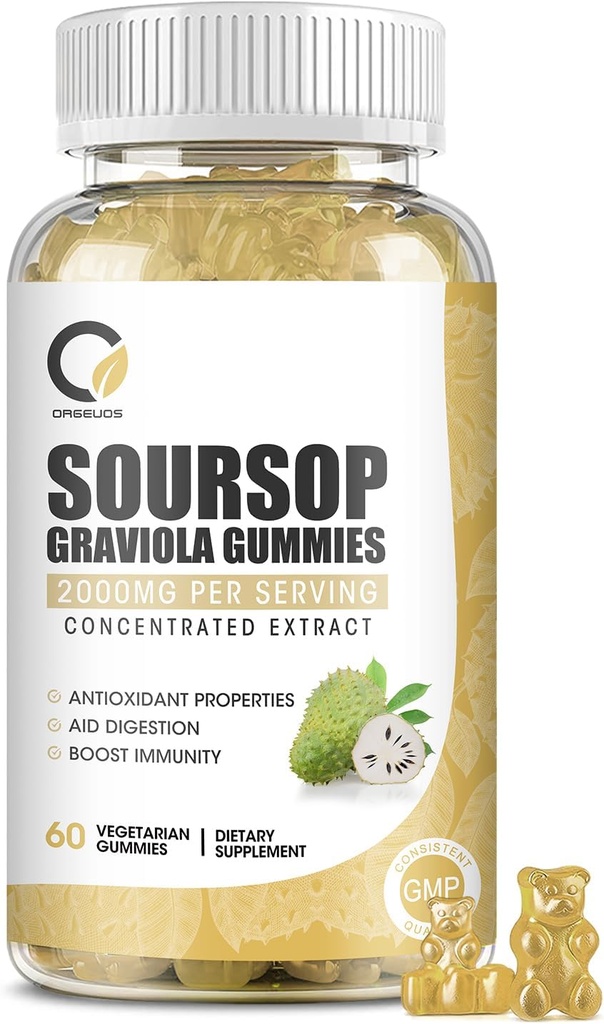 Soursop Graviola Gummies - Organic Soursop Leaves & Fruit Extract - Digestive Aid, Immune Support & Antioxidant Properties - Non-GMO, 60 Gummies