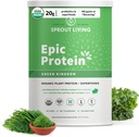 Sprout Living Epic Protein, Plant Based Protein & Superfoods Powder, Green Kingdom | 20 Grams Organic Protein Powder, Greens, Vegan, Non Dairy, Non-GMO, Gluten Free, Low Sugar (2 Pound, 24 Servings)
