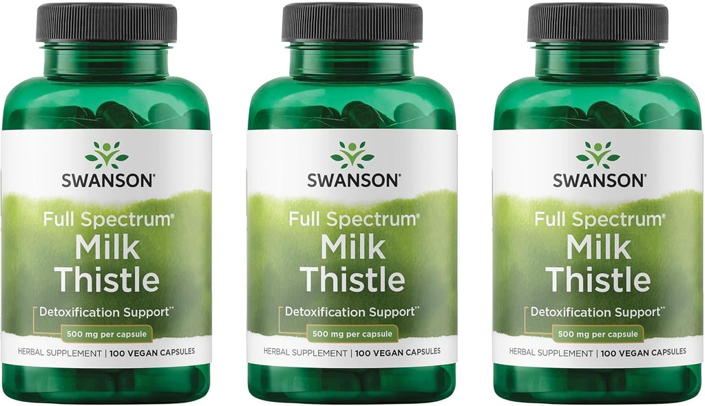 Swanson Milk Thistle - Herbal Liver Support Supplement - Natural Formula Helping to Maintain Overall Health & Wellbeing - (100 Capsules, 500mg Each) 3 Pack