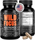 Wild Focus Brain Supplements | Caffeine-Free, Plant-Based Botanicals | Lions Mane, Ginkgo Biloba, Bacopa Monnieri, Lemon Balm | 100% Natural Nootropic | 60 caps