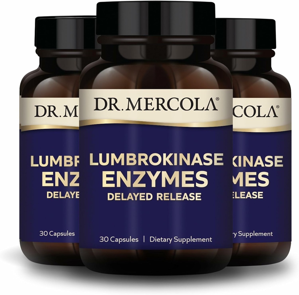 Dr. Mercola Lumbrokinase Enzymes - Delayed Release Formula - Dietary Supplement for Cardiovascular & Energy Support - Non-GMO, Gluten-Free & Soy-Free - 30 Capsules (30 Servings), 3 Pack