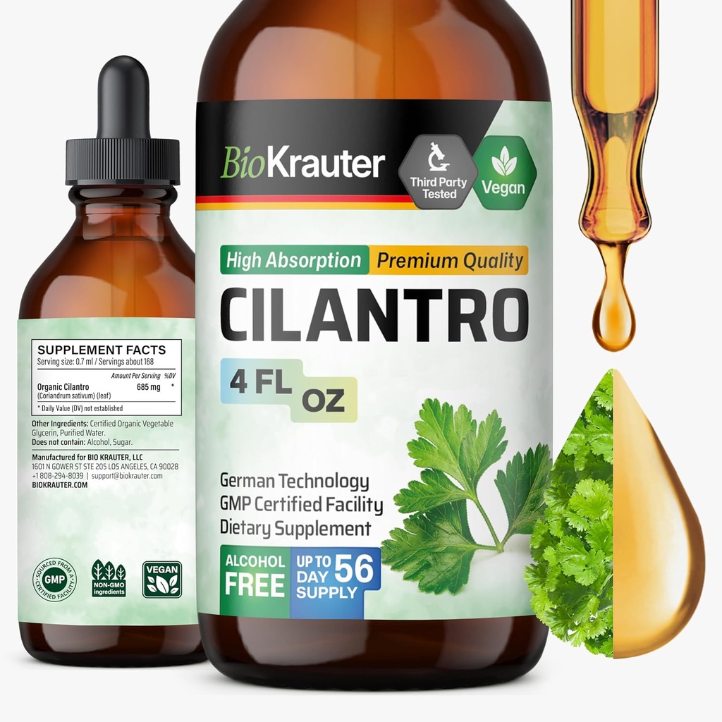 BIO KRAUTER Cilantro Supplement - Rich Source of Antioxidants - Natural Cleansing & Detox Cilantro Extract - Vegan, Alcohol Free Drops 4 Fl.Oz.