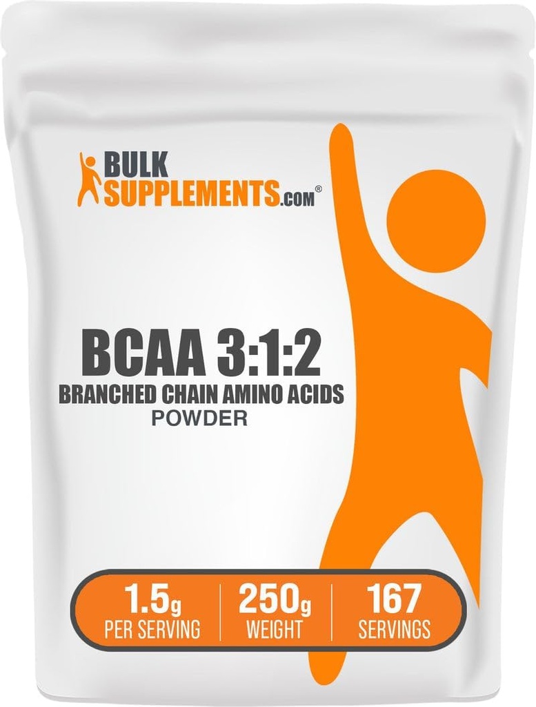 BulkSupplements.com BCAA 3:1:2 Powder - BCAA Supplements, Branched Chain Amino Acids Powder - Unflavored & Gluten Free, 1.5g per Serving, 250g (8.8 oz) (Pack of 1)