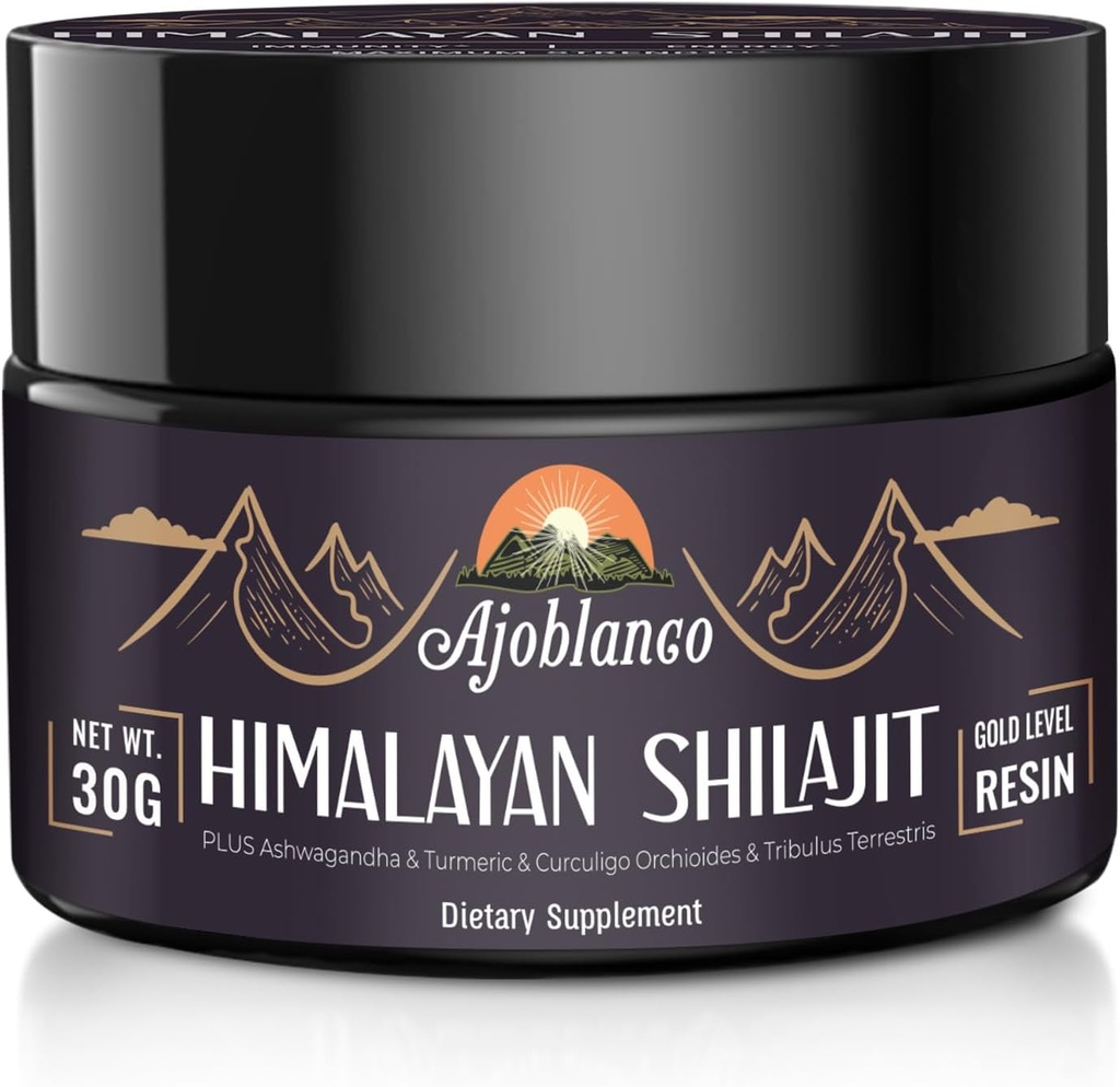 Ajoblanco 600mg Pure Himalayan Organic Shilajit Resin - Himalayan Shilajit Resin with Organic Ayurvedic Blend in High Potency for Energy, Strength & Immunity, Pack of 1