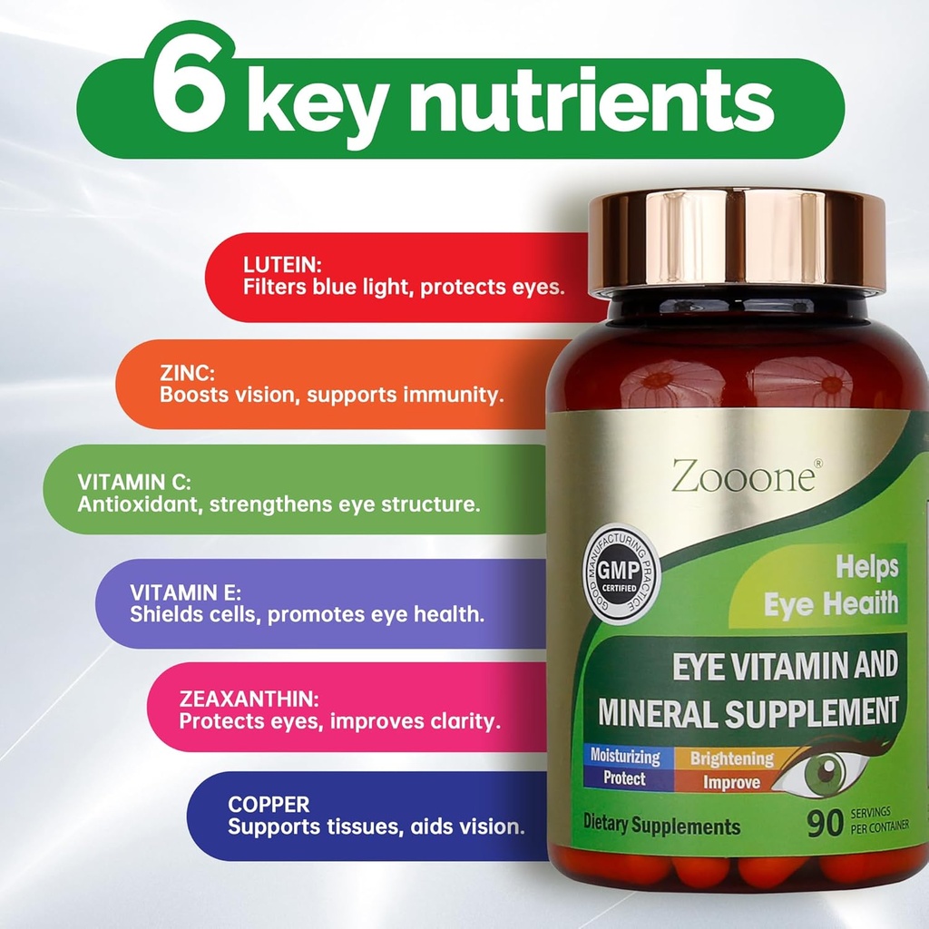 zooone- Lutein Eye Vitamins Supplement for Macular Health and Dry Eye, Contains Lutein, Zinc, Vitamins C/E & Zeaxanthin to Support Eye Health, 90 Tablets (2)