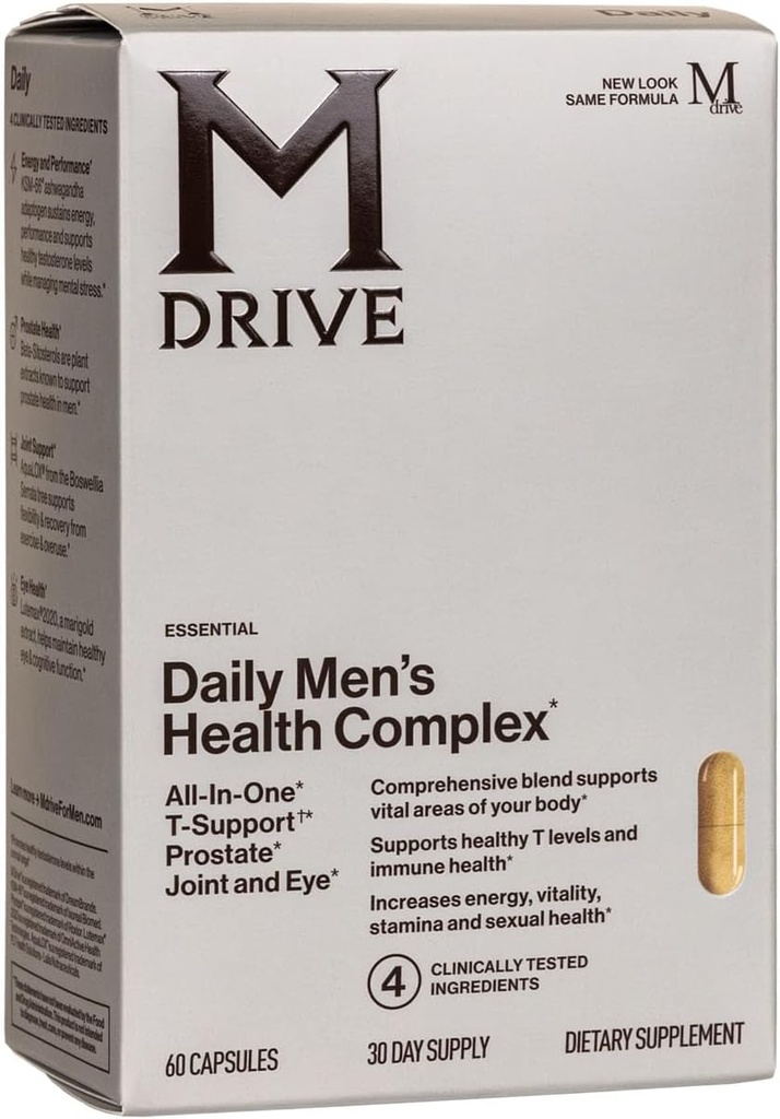 Mdrive Classic Testosterone Booster for Men, Support Healthy Prostate, Eyes, Joint, Energy, Stress Relief, KSM-66 Ashwagandha, Beta-Sitosterols, 60ct.