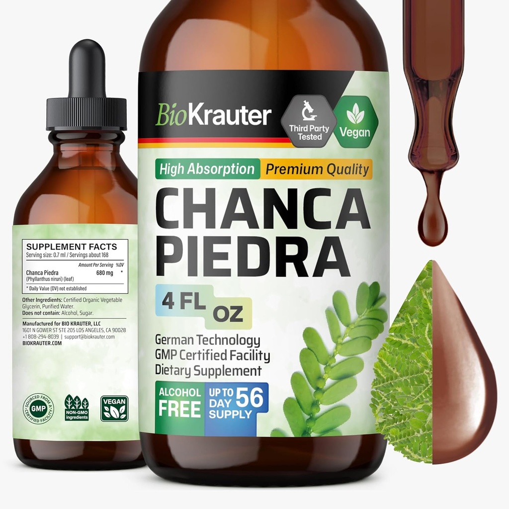 BIO KRAUTER Chanca Piedra Tincture - Natural Kidney Health Support Liquid - Chanca Piedra Stone Breaker & Gallbladder Cleanse Formula - Vegan, Alcohol & Sugar Free Drops - 4 oz
