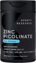 Sports Research High Potency Zinc Picolinate 30mg with Organic Coconut Oil | Highly Absorbable Zinc Supplement for Healthy Immune & Enzyme Function - Non-GMO Tested & Gluten-Free (180 Liquid Softgels)