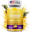 Magnesium Glycinate Gummies 600mg, Non-GMO, Gluten-Free, Magnesium Gummies for Adults & Kids, Sleep, Relaxation & Focus, Pineapple Flavor, 60 Count
