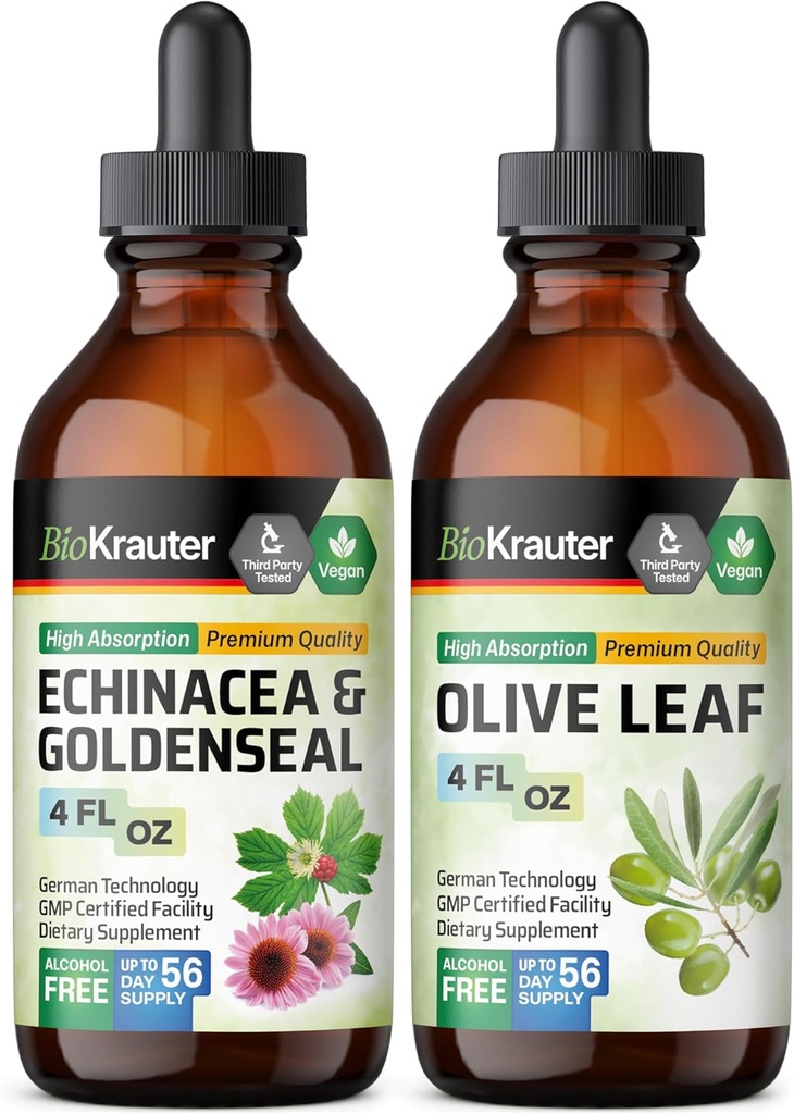 BIO KRAUTER Echinacea with Goldenseal Tincture 4 Fl. Oz. & Olive Leaf Tincture 4 Fl. Oz.